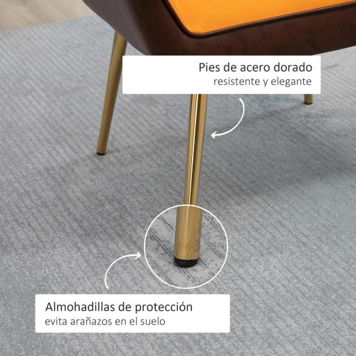 Silla de Cuero Sintético y Terciopelo con Respaldo a Rayas Patas Doradas y Asiento Acolchado para Salón Dormitorio Gris [4]