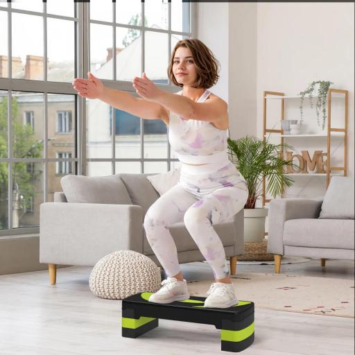 Step de Aeróbic para Fitness Antideslizante con Altura Regulable 3 Niveles 10/15/20 cm Carga 150 kg 80x31x20 cm Verde