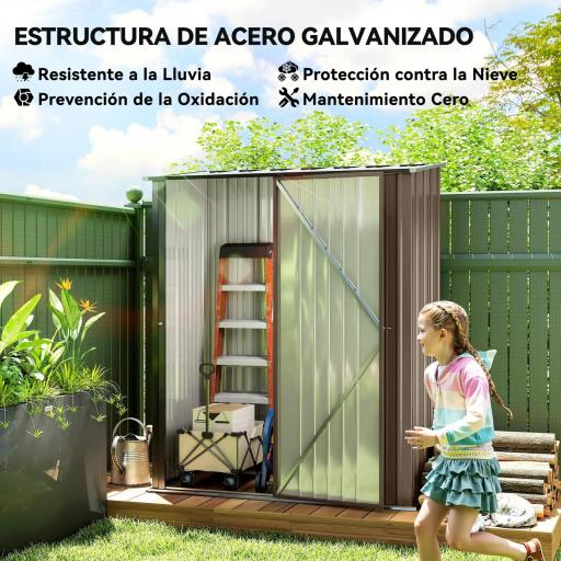 Caseta de Jardín Metálica 1,34 m² 161,5x94,5x196 cm con 1 Puerta y Cerradura para Almacenamiento de Herramientas Marrón [2]
