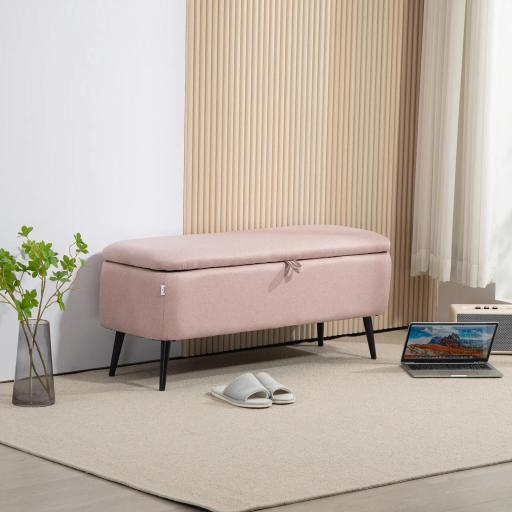 Banco de Almacenamiento con Tapa Abatible y Patas de Acero para Dormitorio Salón Entrada 101x38,5x44,5cm Rosa