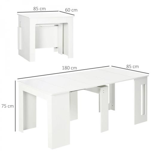 Mesa de Comedor Extensible para 4-6 Personas Mesa Auxiliar Multifuncional para Estudio Cocina 180x85x75 cm Blanco [1]
