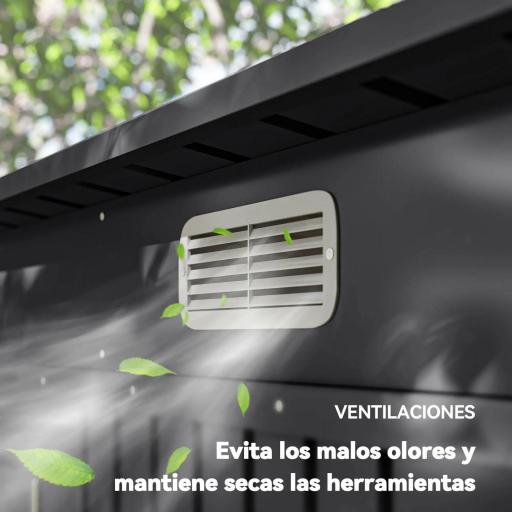 Caseta de Jardín Exterior 2,7m² 249x121x183 cm con Doble Puerta 2 Ventilaciones y Pestillo Gris [4]
