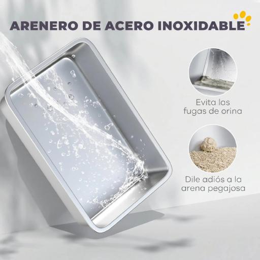 Arenero para Gatos Cubierto con Bandeja de Acero Inoxidable Tapa Extraíble Bordes Altos Fácil de Limpiar Gris Oscuro [5]