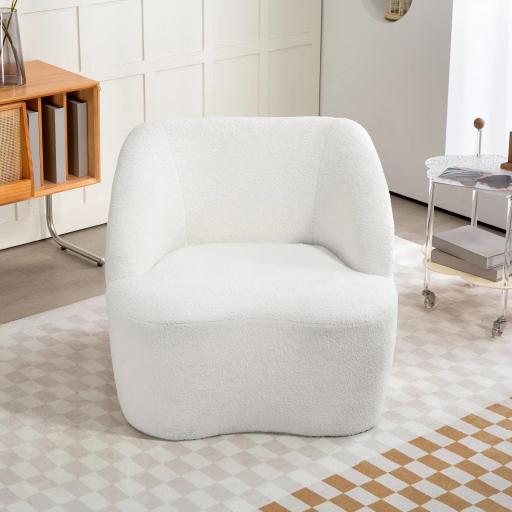Sillón de Lectura Tapizado en Borreguito Diseño Curvo Acolchado Grueso No Requiere Montaje Crema [5]