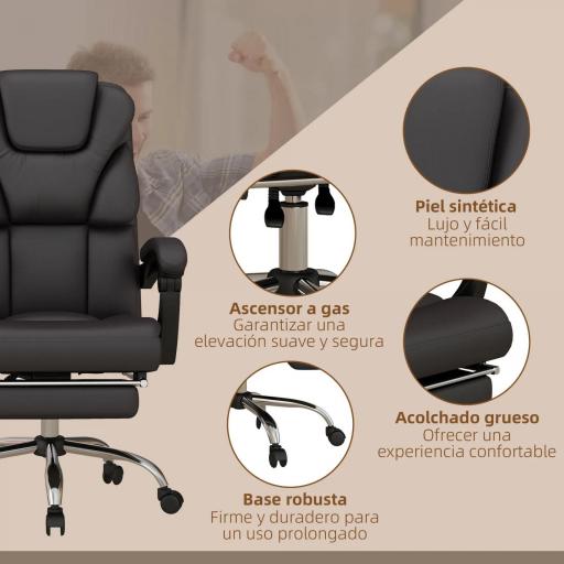 Silla de Oficina con 6 Puntos de Masaje Silla de Escritorio Reclinable de PU con Control Remoto 63x57x118-126 cm Marrón [2]