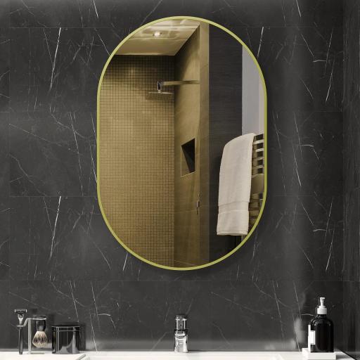 Espejo de Baño Ovalado 60x90 cm Espejo Decorativo de Pared con Marco de Aluminio para Salón Horizontal o Vertical Dorado