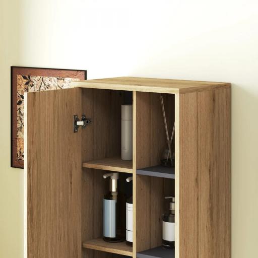 Columna de Baño de Pared Armario de Baño con Compartimentos Abiertos y 2 Puertas 40x24x141,5 cm Natural [7]