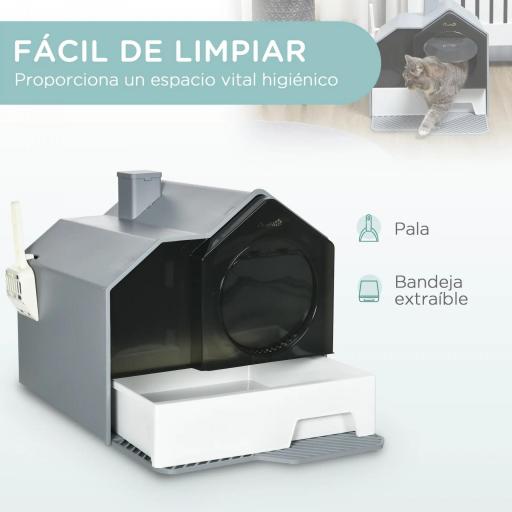 Arenero para Gatos Caja de Arena Cerrada para Gatos con Bandeja Extraíble Pala y Filtro Desodorizante 47x45x42 cm Gris [5]