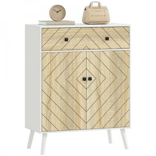 Zapatero Entrada Recibidor con 2 Puertas Estantes Ajustables Cajón para 12 Pares de Zapatos 75x35x97 cm Blanco y Natural [8]