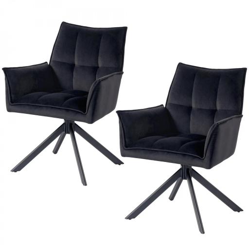 Pack de 2 Sillas de Comedor Giratorias con Reposabrazos Respaldo Acolchado Tapizado en Terciopelo Patas de Acero Negro [8]