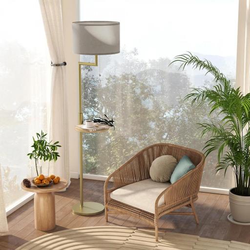 Lámpara de Pie Moderna con Estante Pantalla de Lino Interruptor de Cadena y Puerto USB Ø40x170 cm para Salón Dorado [2]
