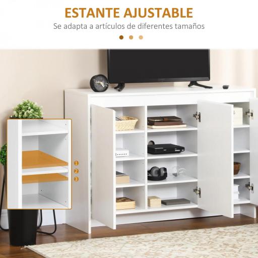 Mueble Aparador con 3 Puertas Estantes Ajustables y Cierre Suave Soporte para Televisores 120x35x85 cm Blanco [9]