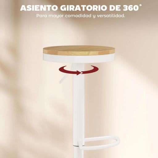 Juego de 2 Taburetes Altos de Cocina con Altura Ajustable Asiento de Madera Marco de Acero y Reposapiés Natural y Blanco [7]