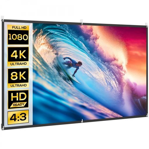 Pantalla de Proyección Manual 100 Pulgadas Formato 16:9 HD 4K/8K para Interior y Exterior Blanco [7]