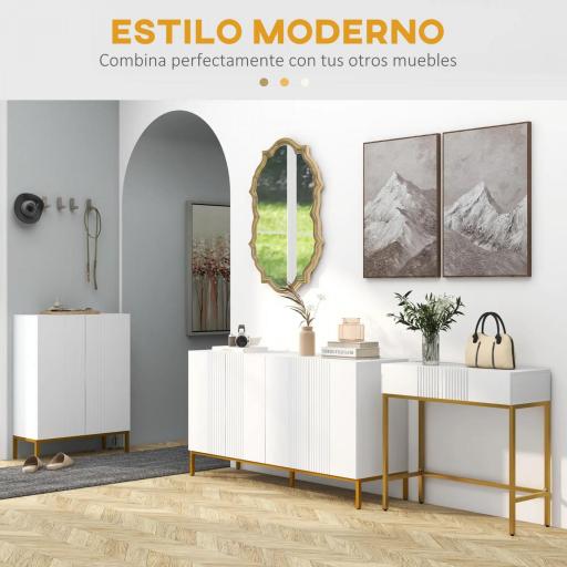 Mesa de Entrada con 2 Cajones y Patas de Acero Antivuelco Mueble de Recibidor para Salón Pasillo 80x31,5x75 cm Blanco [8]