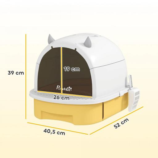 Arenero Cerrado para Gatos con Bandeja Extraíble Filtro de Carbono Pala y Asa Superior 40,5x52x39 cm Amarillo y Blanco [1]