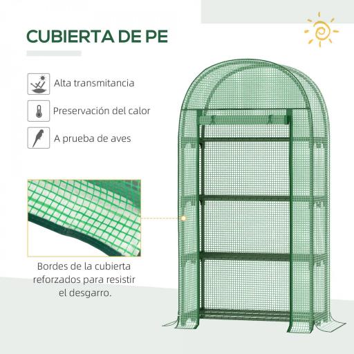 Invernadero de Jardín con 4 Estantes Metálicos Puerta Enrollable y Cubierta de PE Vivero Casero de Terraza para Cultivo Plantas Flores Macetas 80x49x160 cm Verde [4]