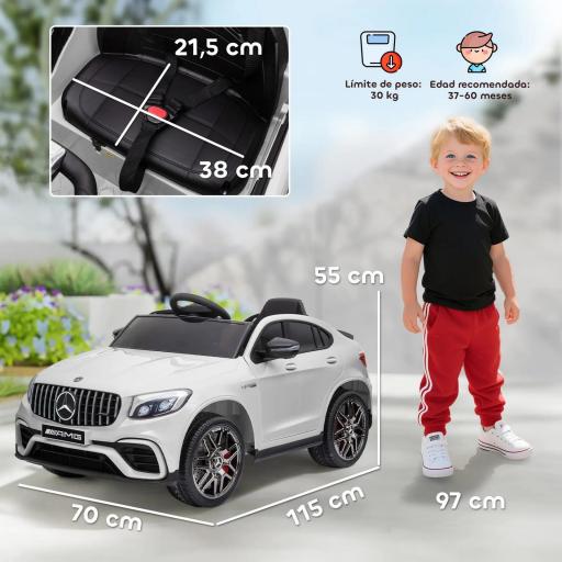 Coche Eléctrico para Niño +3 Años con Licencia de Mercedes 12V con Mando a Distancia Música y Luces Blanco [4]