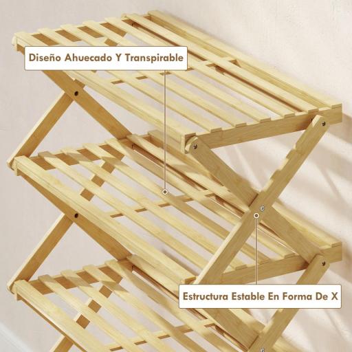 Zapatero Estrecho de Bambú Zapatero Vertical Plegable de 5 Niveles Sin Instalación Natural [4]