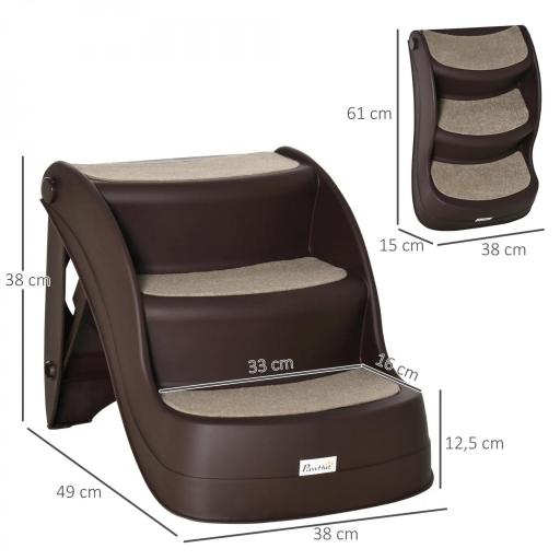 Escalera para Mascotas de 3 Peldaños Plegable Escalón para Perros Gatos para Cama Sofá 49x38x38 cm Marrón [1]