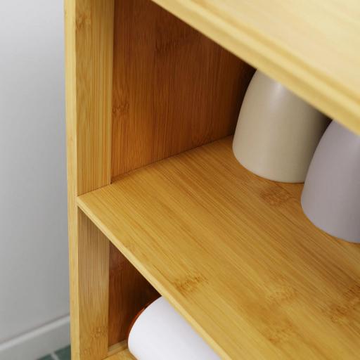 Mueble Auxiliar de Baño de Bambú Mueble de Baño con 2 Puertas 2 Estantes Abiertos y Patas Elevadas 50x29x92 cm Natural [3]