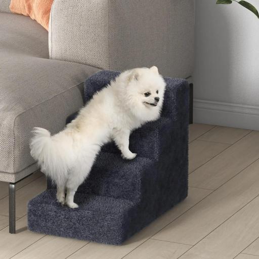 Escalera para Mascotas de 4 Peldaños con Funda Extraíble y Lavable para Cama Sofá 60x35x44 cm Gris Oscuro [7]