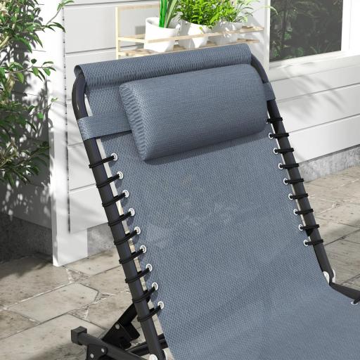 Tumbona Plegable y Ajustable de 4 Posiciones Silla Reclinable de Jardín con Sistema de Cordones para Exterior Marco Acero 197x58x30 cm Gris [7]