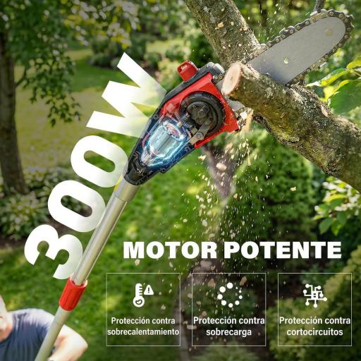 Motosierra Eléctrica Extensible 1,94-2,56 m con 2 baterías 4,0 Ah Cargador Doble Bloqueo Lubricación Automática [6]