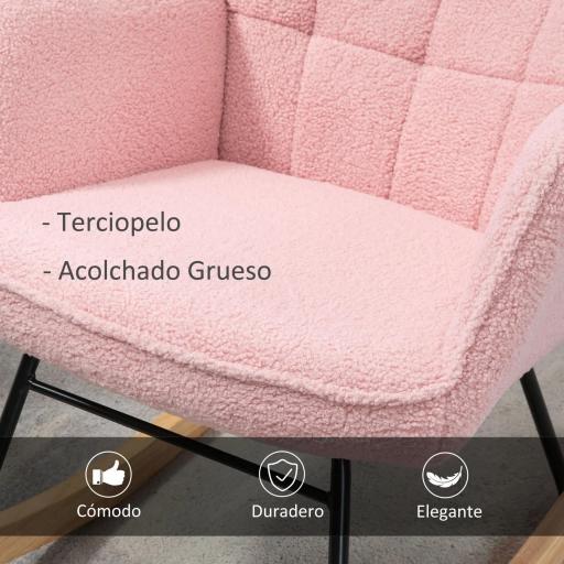 Silla Mecedora de Borreguito Sillón Balancín Oscilante 40° con Patas de Madera de Haya Carga 120 kg 71x98x101 cm Rosa [5]