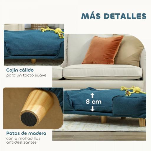 Cama Elevada para Perros con Patas de Madera y Cojín Lavables Cama para Mascotas Carga 30 kg 96x66x24 cm Azul [2]