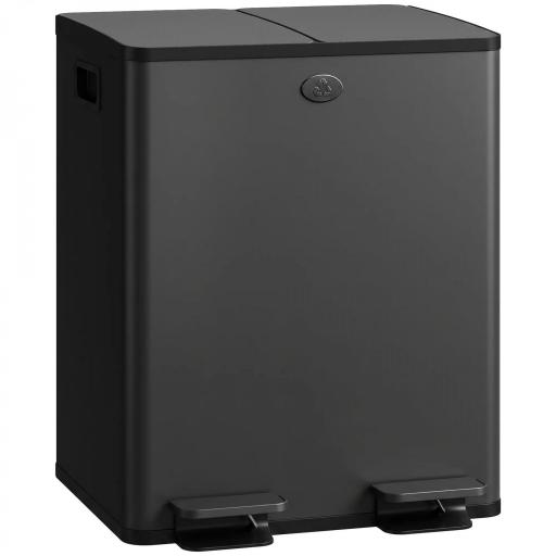 Papelera de Cocina de Acero Inoxidable con 2 Compartimentos 2x20L Pedal Tapas de Cierre Suave y Cubo Extraíble Negro [9]