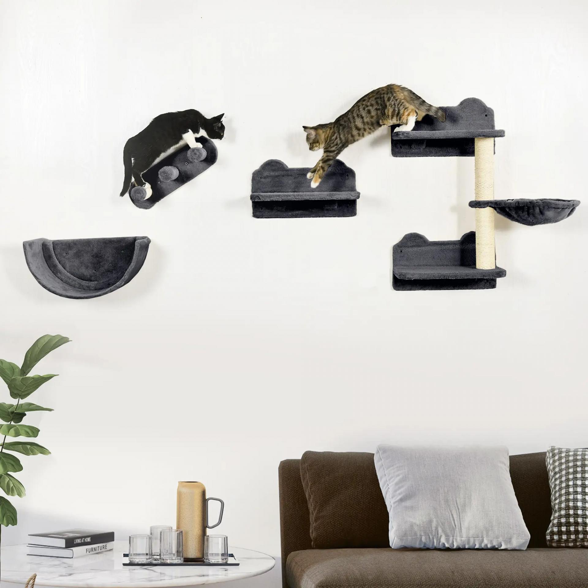 Juego de Escalada para Gatos de Pared Estantes para Gatos 4 Piezas Hamaca Nido Plataformas para Saltar Gris Oscuro