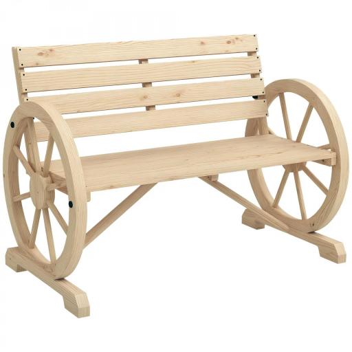 Banco de Jardín de Madera con Reposabrazos en Forma de Rueda para 2 Personas 105,5x56x79 cm Madera Natural [9]