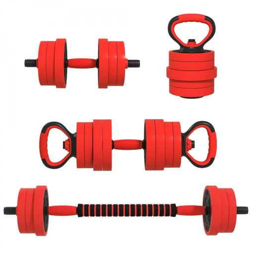 Kit de Gimnasio 4 en 1 con Barra de Pesas Mancuernas Kettlebell para Entrenamiento de Fuerza en Casa Color Rojo y Negro [8]