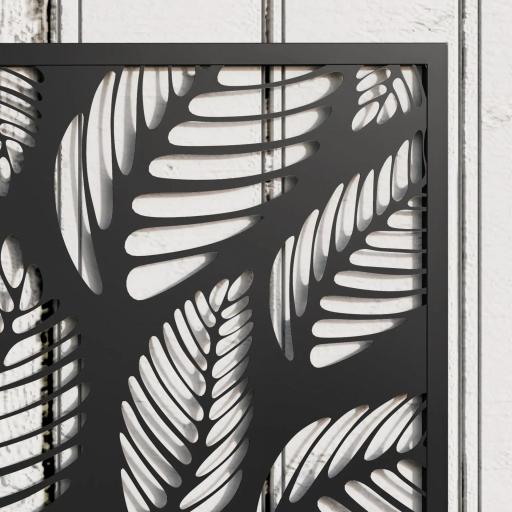 Jardinera Elevada con Panel de Privacidad de Hojas Decorativas de Metal y Opción de Montaje en Pared 61x23x113 cm Negro [6]