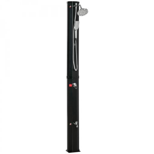 Ducha Solar de Exterior de 35L con 2 Cabezales de Ducha Grifo y Agua Caliente 0-55℃ para Jardín 17,5x14,5x216 cm Negro [8]