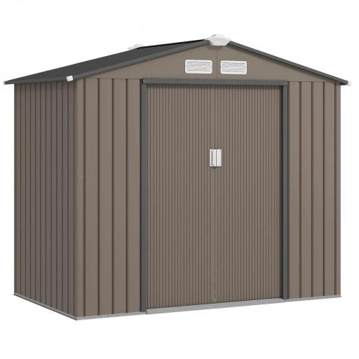 Caseta de Jardín Exterior con Base de Refuerzo Sin Suelo 213x130x185 cm con 2 Puertas Correderas y 4 Ventanas Marrón [9]