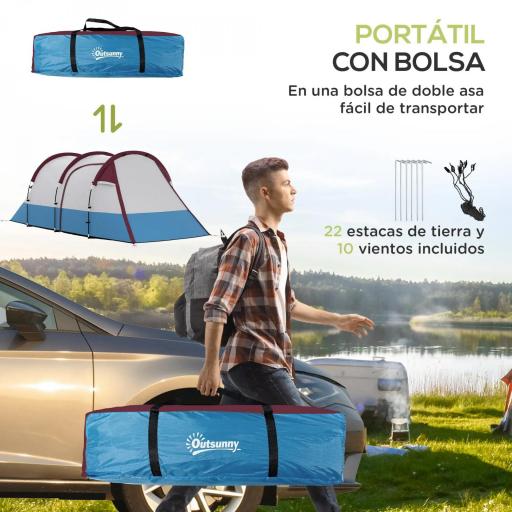 Tienda de Campaña para 3 Personas con 2 Habitaciones y Bolsa de Transporte Impermeable 420x200x150 cm Multicolor [5]