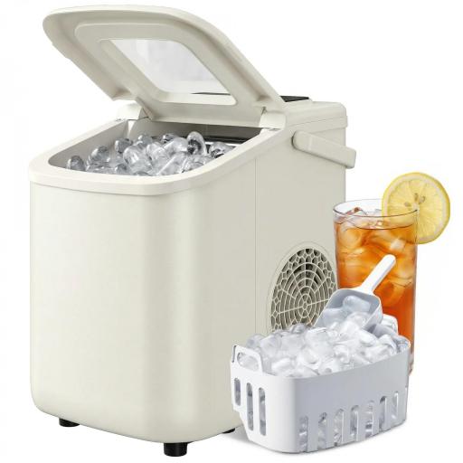 Máquina de Hielo Autolimpiable 12 kg/24H 9 Cubitos Listos en 7 Minutos 2 Tamaños de Hielo 1,2L Depósito Beige [8]