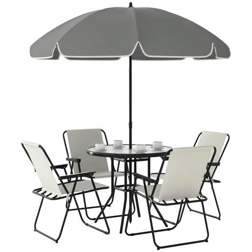 Conjunto de Muebles de Jardín de 6 Piezas con Mesa Redonda Sillas Plegables y Sombrilla para Patio y Terraza Crema [9]