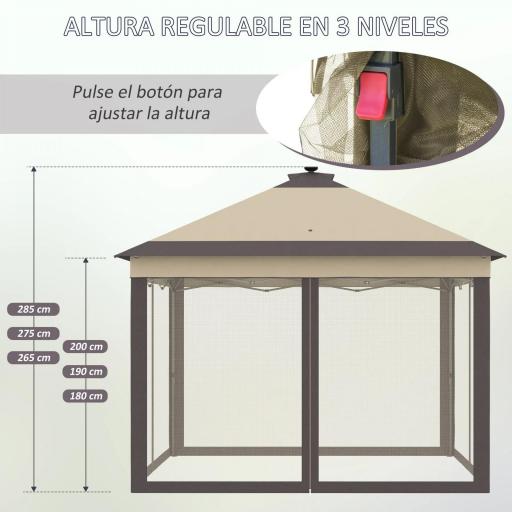 Carpa Plegable con Luces LED 3,3x3,3 m Cenador de Jardín con Control Remoto con 4 Mosquiteras Altura Ajustable Beige [4]