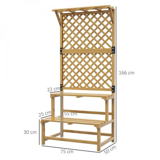 Soporte para Plantas de 2 Niveles con Celosía Enrejado con 2 Estantes de Madera para Jardín Terraza 75x50x166 cm Natural [1]