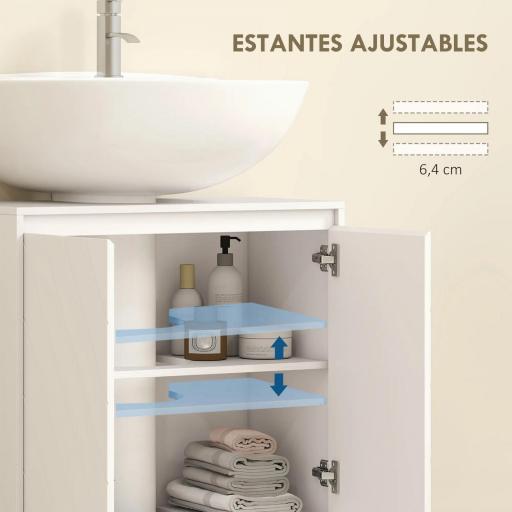 Mueble Bajo Lavabo Mueble de Baño con 2 Puertas Estante Ajustable para Lavabos con o sin Pedestal 60x30x59,8 cm Blanco [4]