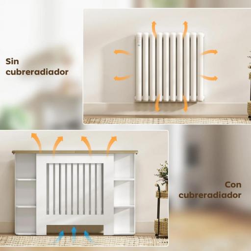 Cubre Radiadores con Estantes Cubreradiador de MDF Diseño Moderno de Listones para Salón Dormitorio 124x19x83 cm Blanco [5]