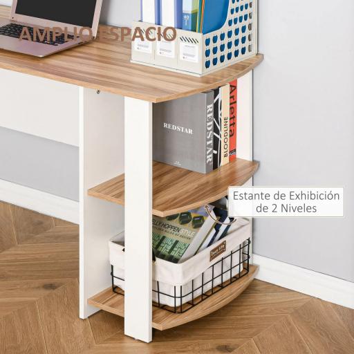 Mesa de Ordenador PC Escritorio con Estantes para Oficina Hogar Tipo Esquinera Forma L 136x130x72cm Madera [2]