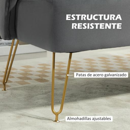 Sofá de 2 Plazas Tapizado en Terciopelo con 2 Almohadas Reposabrazos y Patas de Acero Carga 240 kg 124x69x76 cm Gris [4]