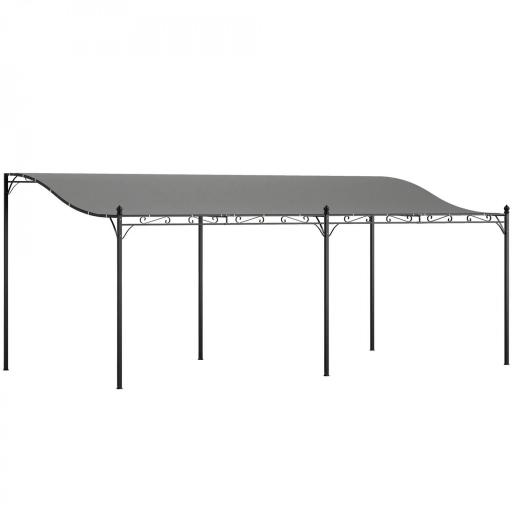 Pérgola de Pared 3x6 m con Techo Inclinado Orificios de Drenaje y Estructura Metálica Gris Oscuro [8]