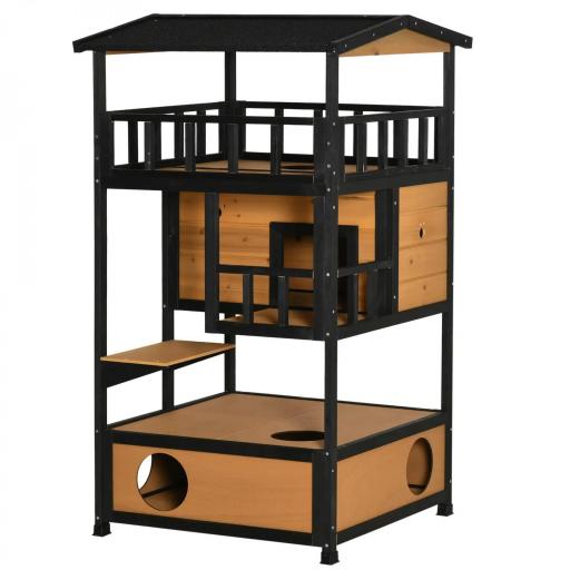 Caseta para Gatos de Madera 75,5x75x137 cm con Techo Asfáltico Plataformas para Interior y Exterior Natural [8]
