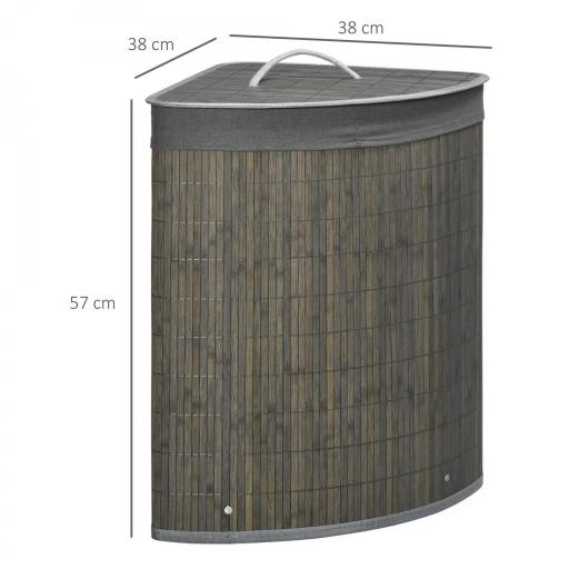 Cesto para Ropa Sucia de Bambú Capacidad de 55L Cesta para la Colada en Forma de Abanico 38x38x57 cm Gris [1]