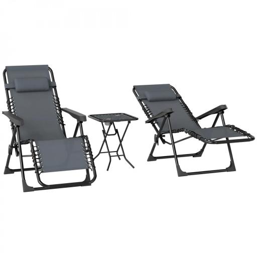 Set de 2 Tumbonas Jardín Exterior Plegables de Gravedad Cero con Mesa Auxiliar con Portavasos Reposacabezas Gris [8]